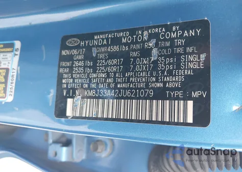 2018 Hyundai Tucson Sel z USA, uszkodzony, nr VIN KM8J33A42JU621079